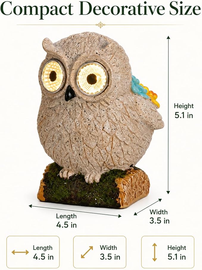 mocosa Solar Garden Statues Owl and LED Lights Birthday Gifts for Women Mom Grandma Solar Outdoor Cat Decor for Outside,Outdoor Solar Lights for Yard, Garden and Patio, Unique Gift for Women
