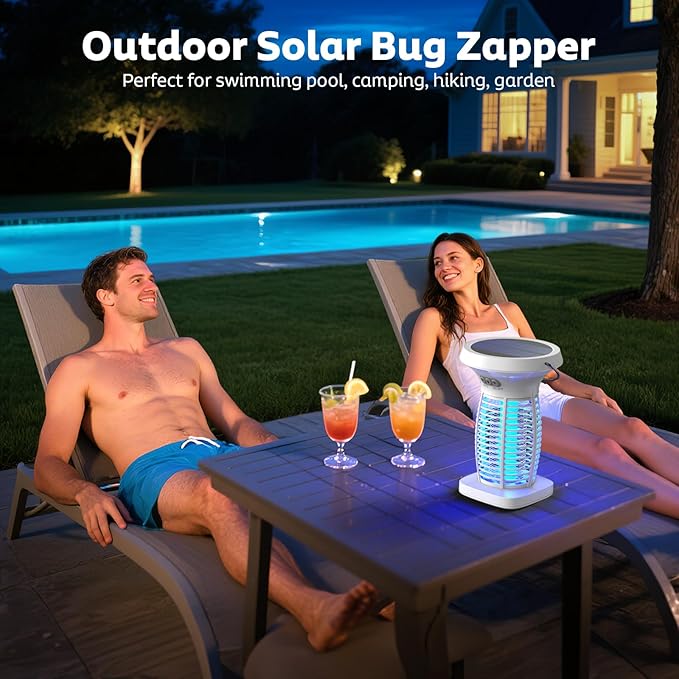 OnBeam Solar Bug Zapper Outdoor, Mosquito Zapper Outdoor Waterproof Electric Fly Zapper Rechargeable Mosquito Killer with Solar Panel, 4200V Fly Trap Indoor for Home Backyard, Patio, Garden, Camping
