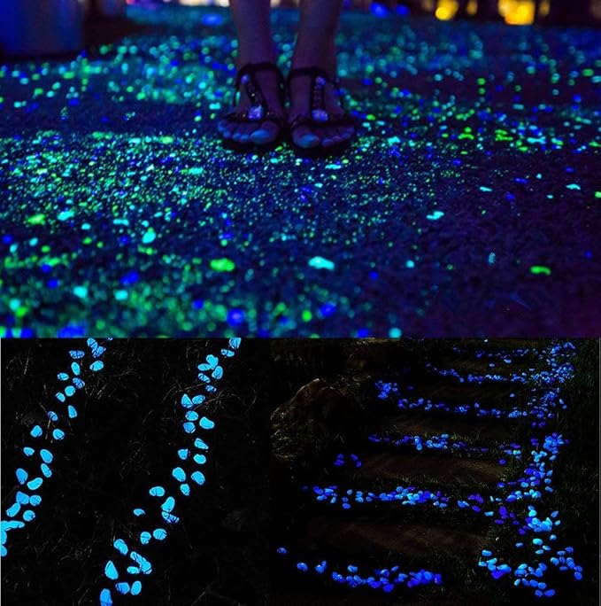 Glow in the Dark Garden Pebbles Stone for Walkway Yard and Décor (White 200Pcs)