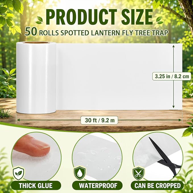 50 Rolls Tree Trunk Protection Wrap, 30 ft Each, Sticky Adhesive Strip for Outdoor Use