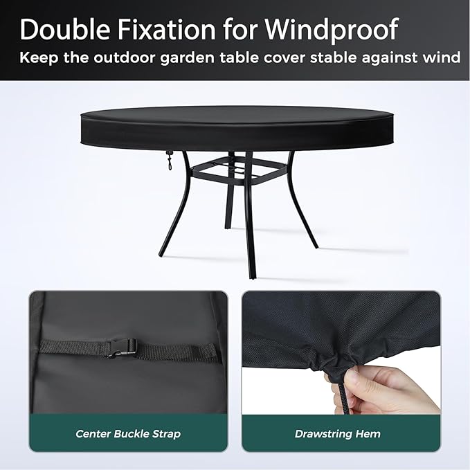 SUNICO Outdoor Round Table Cover 48" Dia, Patio Table Cover Round for Patio Circle Coffee Table & Dining Table & Picnic Table.Windproof, Waterproof, Stain-Resistant, Durable Table Cover