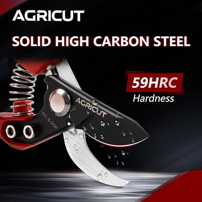 AGRICUT 7" Pruning Shears Heavy Duty Professional, Made of Japanese SK5 Steel Blades, 1 Cut Capacity, Bypass Hand Pruners Garden Clippers for Tree Flower Branch Trimming, S20P
