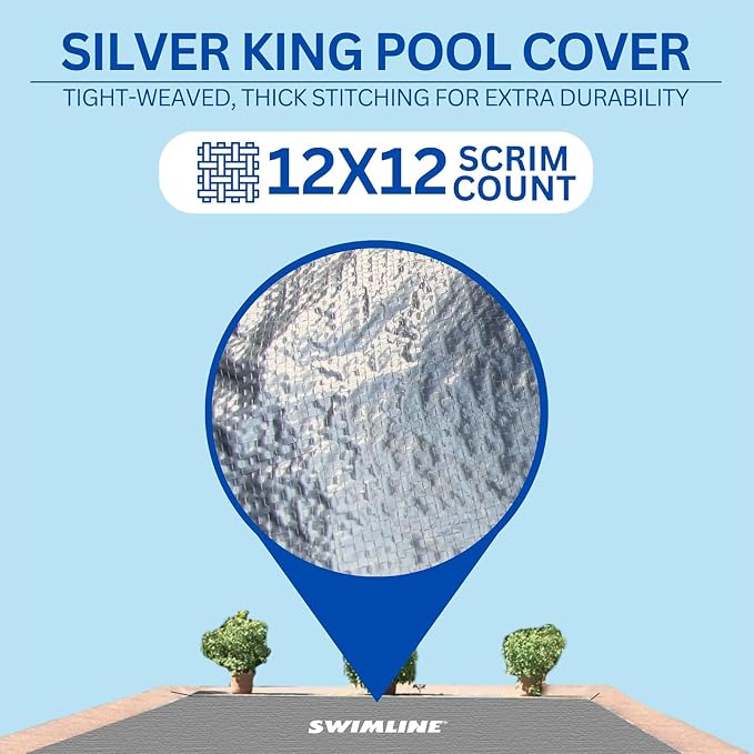 SWIMLINE HYDROTOOLS Silver King Heavy Duty Pool Cover For Above Ground Swimming Pools |21 X 37 FT Cover | Silver / Black | Water Tube Sleeves | UV Protected For 16X32 FT Rectangle Pools | CO142137R