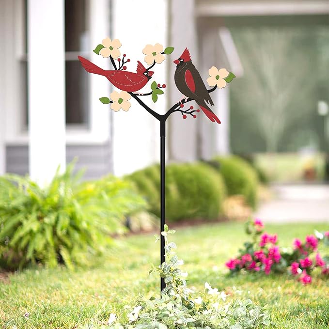 Tuitessine Red Cardinals Garden Stake Outdoor Yard Decor, Metal Bird Lawn Ornament Spring Patio Lawn Decoration, Gift for Bird Lovers & Gardeners