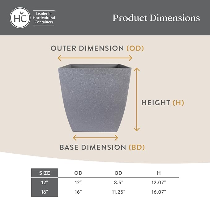 The HC Companies Santa Fe Square Self-Watering Pot - Lightweight Plastic Planter for Herbs & More - Durable Plant Pots for Indoor Plants & Outdoor Plants (16” Pebble Gray, Pack 2)