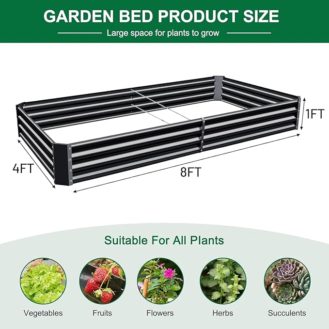 Land Guard 2 Pack 8×4×1ft Galvanized Metal Raised Garden Bed, Metal Planter Kit Box Outdoor for Deep-Rooted Vegetables, Flowers, Green and Herbs (Gray)