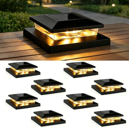 TW SHINE Solar Post Cap Lights Outdoor, 8 Pack Waterproof Solar Powered Deck Fence Post Lights, Warm White Post Light for Garden Patio Porch for 4x4, 5x5 or 6x6 Wooden Posts