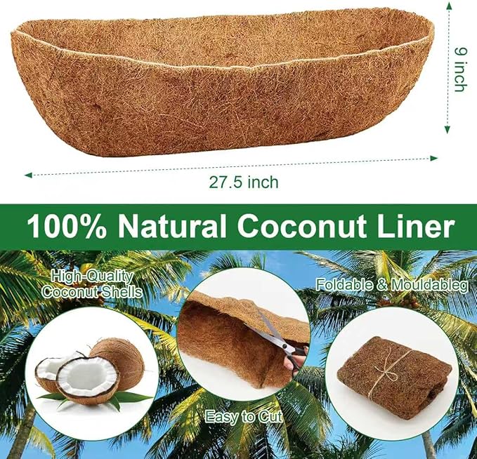 2-Pack 24 Inch Coco Liners for Planters – Trough Coco Liner for Window Box, Fence Flower Baskets | Coco Liners for Hanging Baskets, Planter Box Liner, 24 Inch Coconut Liners for Planters.