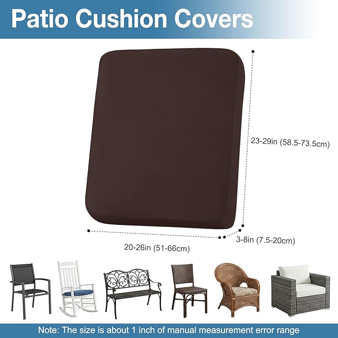 hyha Waterproof Outdoor Cushion Covers for Patio Furniture, Stretch Patio Chair Cushion Slipcovers, Coated UV Resistant Replacement Seat Covers, Solid Color (Coffee, 14PC)