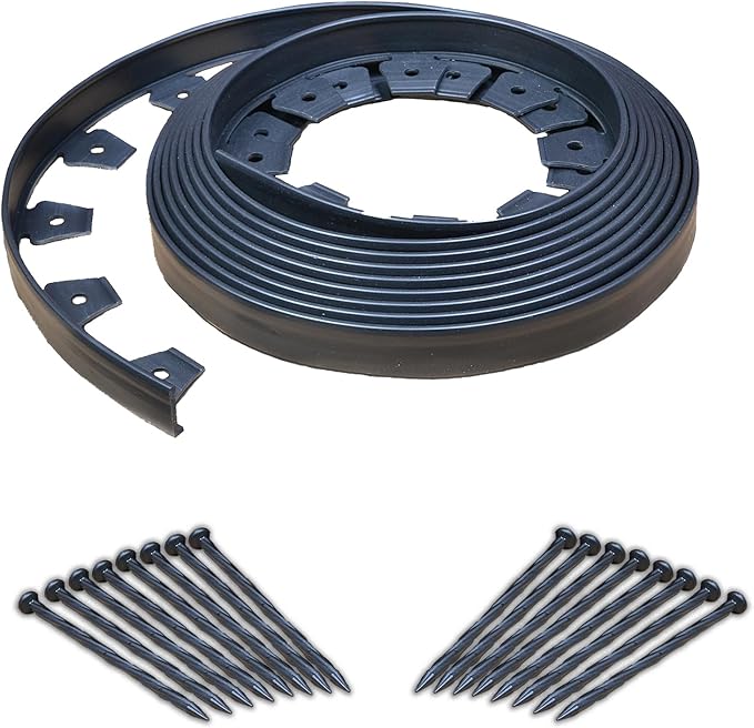 EasyFlex No-Dig Landscape Edging with Anchoring Spikes, 1.5 in. Tall Straight Top Plastic Garden Border, 40 Foot Kit, Black
