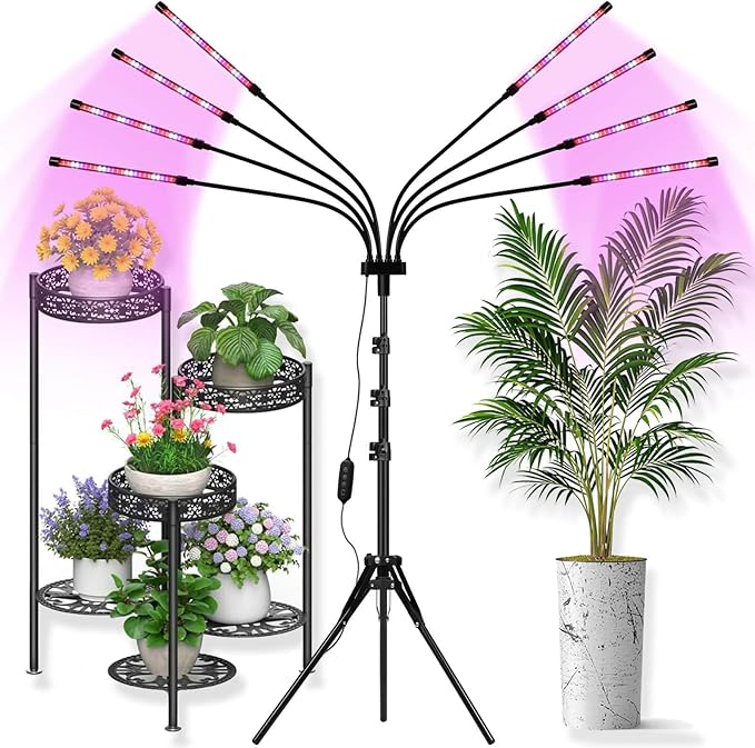 Grow Lights for Indoor Plants [ 8 in1 ] 400 LEDs, Full Spectrum Plant Lights for Indoor Growing with Tripod Stand, Auto On/Off Timing 4/8/12H, Plant Grow Lights Indoor.