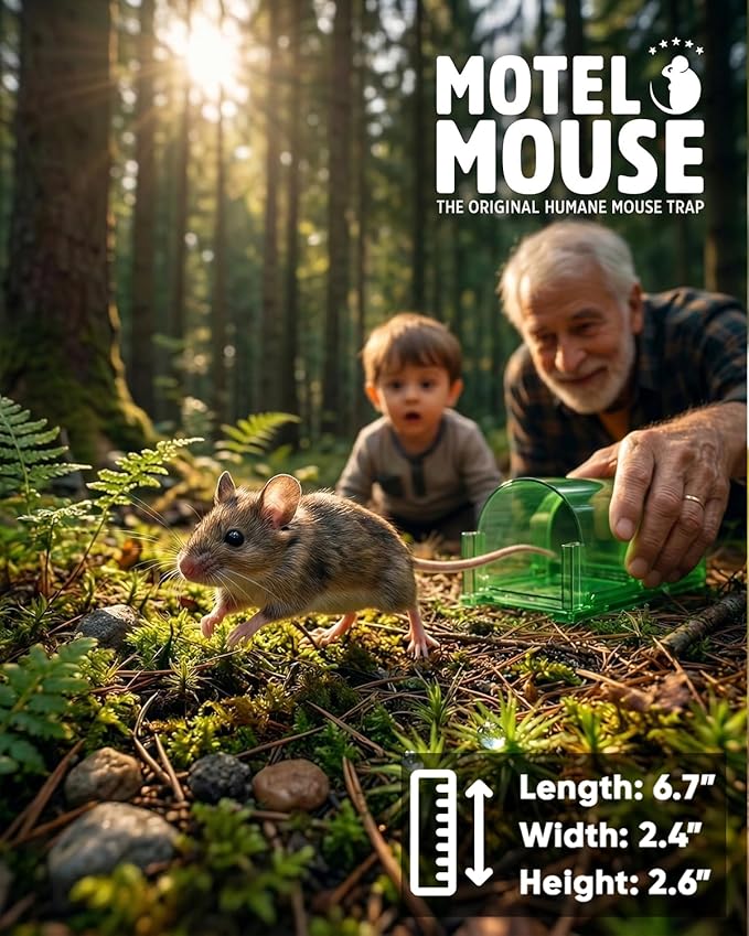 Motel Mouse Humane Mouse Traps No Kill Live Catch and Release 4 Pack - Reusable, Easy to Use & Clean, No Touch Release, Sensitive Includes Cleaning Brush, Instruction Manual & Video - Mousetrap Indoor