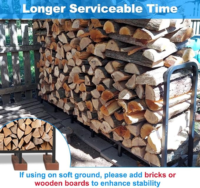 2.8ft Firewood Rack Holder, Adjustable Heavy Duty Fire Log Stacker Stand for Fireplace, Outdoor Indoor Metal Wood Pile Storage Organizer, Patio Logs Stand tool, Black