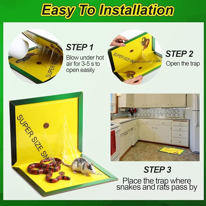 4 Pack 16" x 10" Large Snake Glue Traps with Enhanced Stickiness, Snake Rat Sticky Trap Pad Board for Indoor Outside, Mouse Mice Catcher