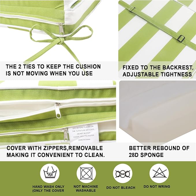 Only choice 2 Pcs Set Outdoor Lounge Chair Cushions Patio Chaise Lounge Chair Replacement Cushions Furniture Seat Cushions(Green White Striped)