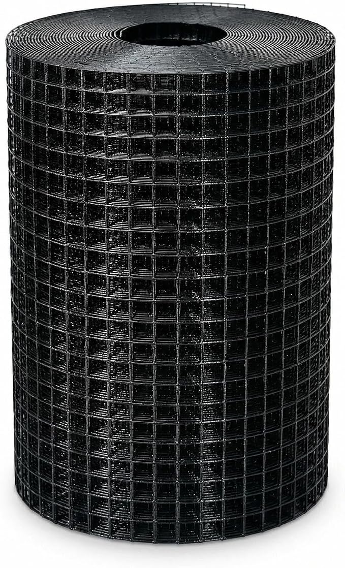 Black Hardware Cloth 1/2 in. x 2 ft. x 50 ft. 19-Gauge, Vinyl Coated Chicken Wire Mesh Roll, Welded Wire Fencing, Garden Fence, Chicken Wire Fence Roll