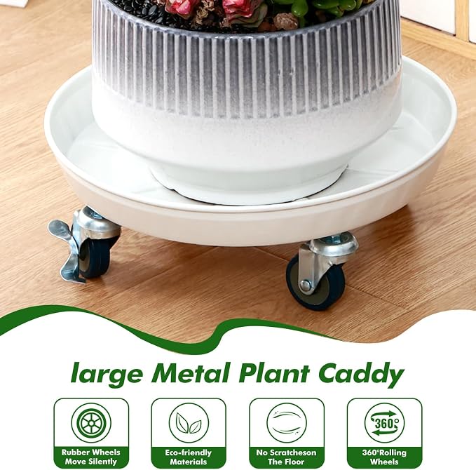 Planterhoma 3 Packs 16 inches Metal Plant Caddy with Wheels Extra-large Rolling Plant Stand Heavy-duty Iron Plant Dolly Casters for Indoor Outdoor Flower Pot Mover Roller Coasters