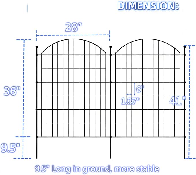 Garden Fence Decor 36 in(H) x 11.6 ft(L), Dog Fence Outdoor for Yard No-Dig Pet Barrier, Animal Proof Fence Metal Garden Fencing Animal Barrier, 5 Panels