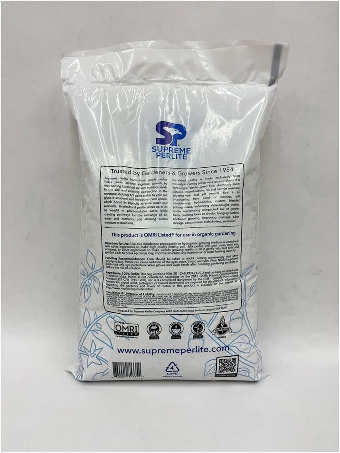 Supreme Perlite Coarse Horticultural Perlite for Potting Soil, Seed Starting, Propagation & Organic Gardening, 24 Quart Bag - Improves Drainage and Soil Aeration for Indoor or Outdoor Plant Use