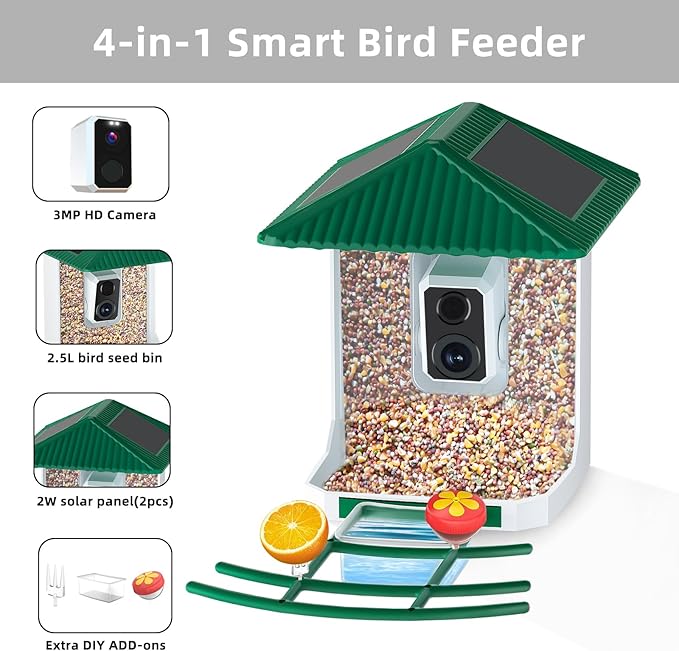 Uniter® 2.5K Smart Bird Feeder with Camera, 5G &2.4G WiFi, Solar Video Birds Feeder with AI Identify Birds Species, Live View, Capture Bird Video, Instant Arrival Alerts, Ideal Gift for Mother's Day