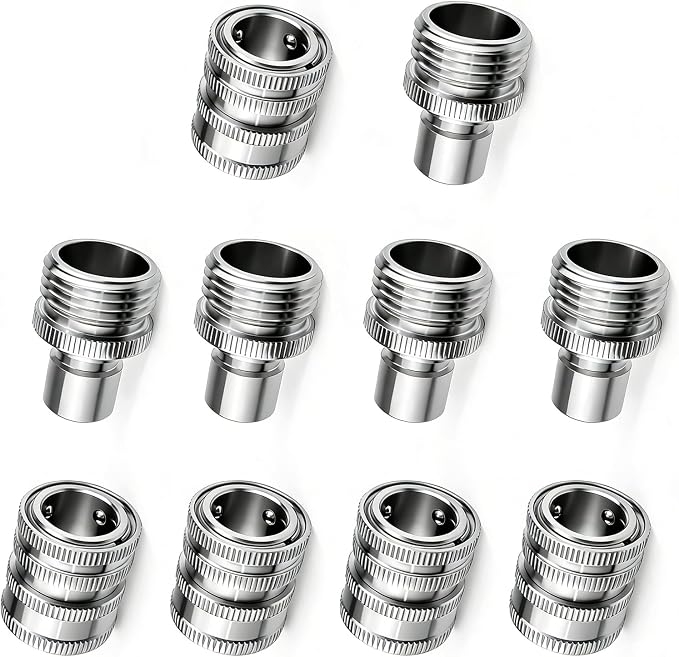 Stainless Steel Garden Hose Quick Connect Fittings Set, 3/4 Inch GHT Quick Connect Hose Fittings, Water Hose Quick Connect Fittings, Quick Release Connectors for Hoses and Sprayers (5PCS)