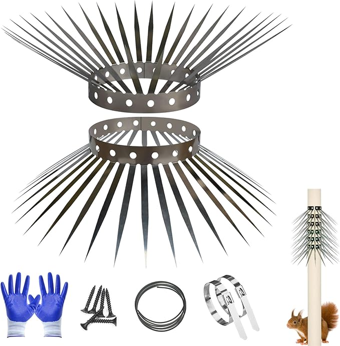Bird Spikes, Squirrel Spikes and Squirrel Baffles Keep Raccoons, Cats and Snakes Away from Gardens, Fences and Climbing Bird Feeder Poles. (80 inches)