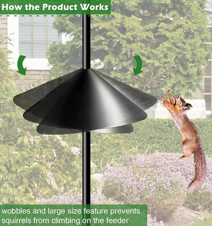19 Inch PP Squirrel Proof Baffle for Protecting Outside Pole Bird Feeders and Bird Houses, Pole Mount Raccoon and Squirrel Guard Stopper for Shepherd Hooks - Black, 2 Pack