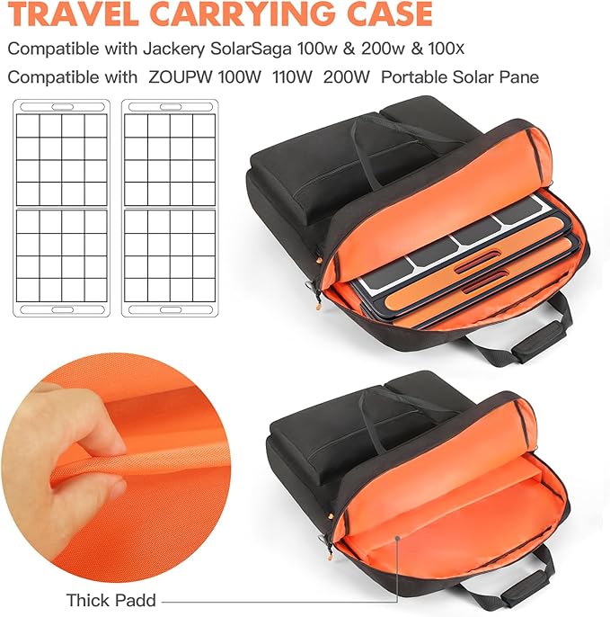 Padded Solar Panel Carrying Case Compatible with Jackery SolarSaga 100W 100X 200W,Travel Solar Panel Storage Bag Fits for ZOUPW 100W 110w 200w with Multi-Pockets & Shoulder Strap