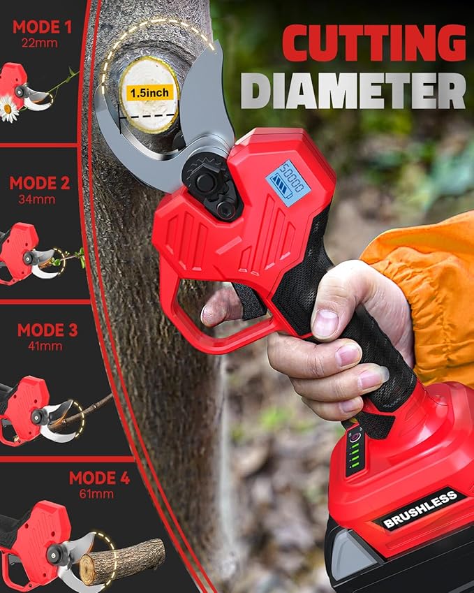 Cerycose Cordless Electric Pruning Shears Compatible with Milwaukee 18V Battery, 0.8-2-Inch Cordless Portable Pole Pruner with LCD Display & Imported SK7 Steel Blades for Gardening Shears(Tool Only)