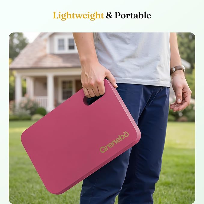 Grenebo High-Density NBR Foam Garden Kneeling Pad, 1.6" Extra Thick Gardening Pads for Kneeling, Ultra Soft Kneeling Pads for Gardening, Work, Exercise, Yoga, Bathing Baby, 17.3×11×1.6 in, Pink