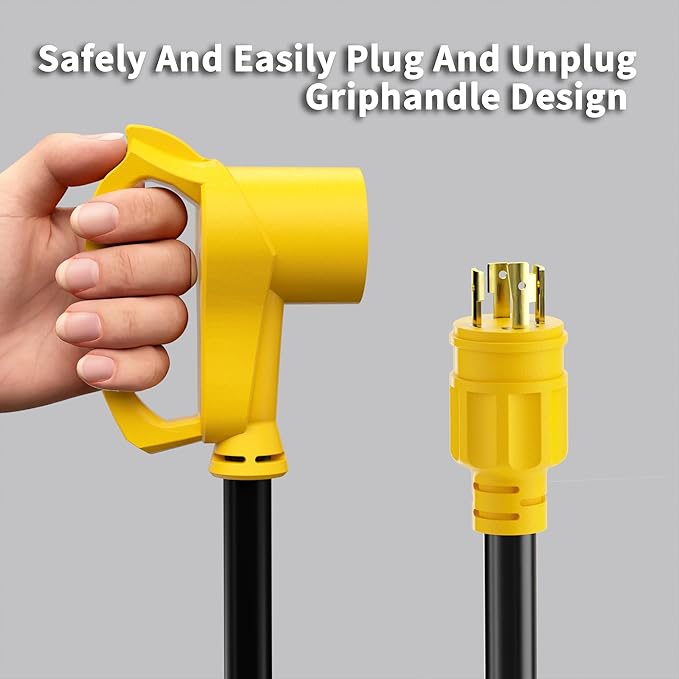 30 Amp to 50 Amp RV Generator Plug Adapter 12 Inch, NEMA L14-30P Male to 14-50R Female, Heavy Duty RV Generator Adapter with Twist Lock Plug, STW 10/4 AWG 30A 125V/250V 3750W, Yellow, ETL Listed