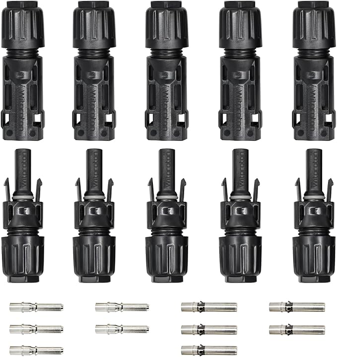 8AWG Solar Connectors IP68 Waterproof 1500V 70A Solid Tinned Copper Terminal Black 5 Pairs for Solar PV Panel Cable(10mm²)