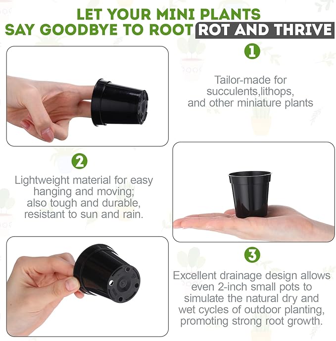 Domensi 400 Pcs 2inch Black Nursery Pots, Mini Plastic Plant Pot Nursery Seedling Pot with Drainage Holes for Seeds Starter, Indoor Outdoor Garden Vegetables Flowers Seedlings, Gardening Gifts