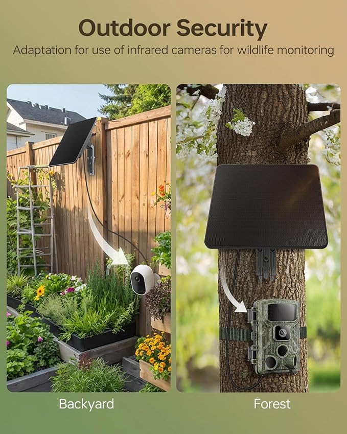 KJK 6W Solar Panel for Ring Camera, Trail Camera Solar Panel Charger with 5000mAh Battery for Game Camera and Security Camera,IP65 Waterproof, 360°Adjustable Bracket, Hunting Essentials