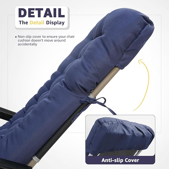 Patio Lounge Chair Cushion, Waterproof Zero Gravity Chair Cushions with Ties, 66x21x4 Inches Chaise Lounge Chair Cushion for Outdoor Indoor Furniture, Blue (Only Cushion)