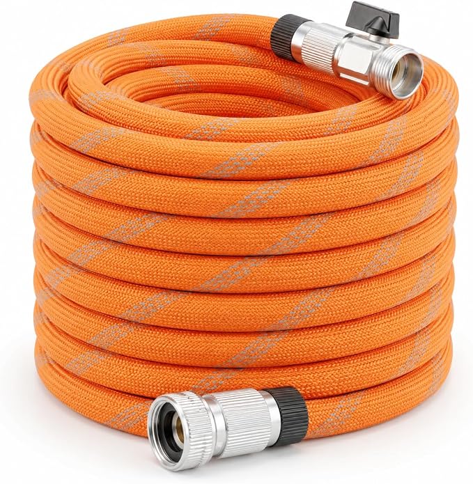 Garden Hose 100ft Non-Expanding, Burst-Proof Flexible Water Hose with Thickened TPE Core & Round Braided Polyester, Kink-Free & Lightweight for Yard and Camper.