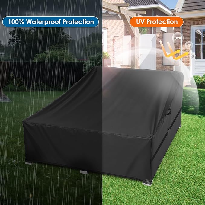 Outdoor Patio Rattan Daybed Cover, Waterproof Paito Sunbed Cover, Outdoor Lounge Bed for Winter - 63 x 53 x 28 Inch