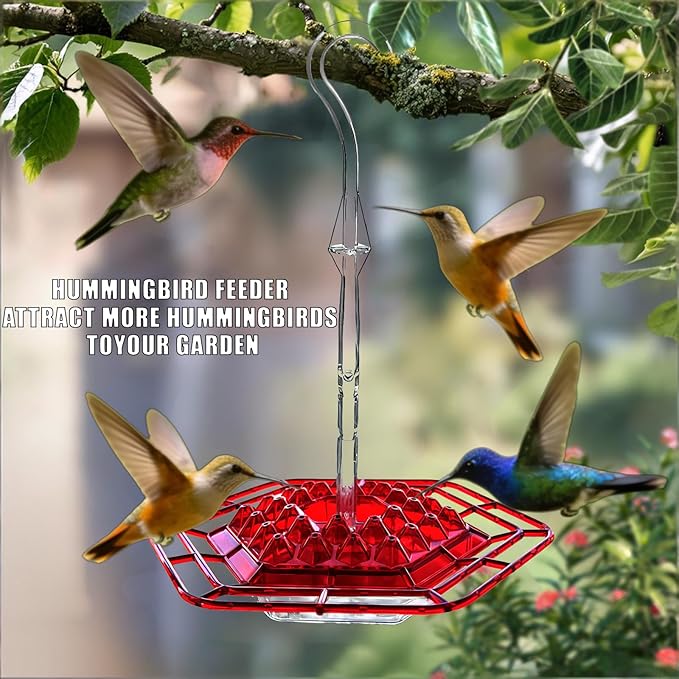 Hummingbird Feeder for Outdoors Bee-Proof & Leak-Proof - 30 Feeding Ports Saucer Style, Drip-Free, Easy to Clean and Refill, Attract Humming Birds Feeder Plastic with Ant Moat & Hook (2 Pcs, Red)