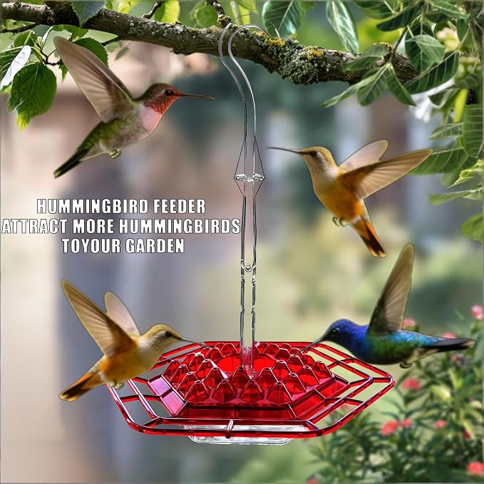 Hummingbird Feeder for Outdoors Hanging,Easy to Clean and Refill,Ant Proof No Leak,with 30 Feeding Ports Saucer Humming Bird Feeder Hummingbird feeders for Window (Red 1)