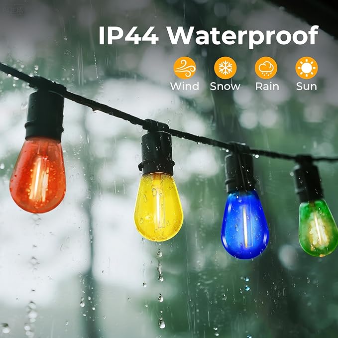 GvvooHome 15 Pack S14 Colored LED String Light Bulbs, 1W Plastic Shatterproof Replacement Bulbs for Outdoor Patio Backyard Lights, E26 Medium Base, Dimmable, Warm White 2200K, Red/Green