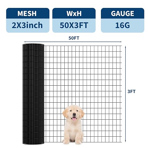 PVC Coated Welded Wire Fence,36 Inch x 50 Foot,16GA,Black Vinyl Coated Metal Wire Mesh Fencing Roll for Garden Border, Yard Vegetable Plant Protection and Poultry Netting