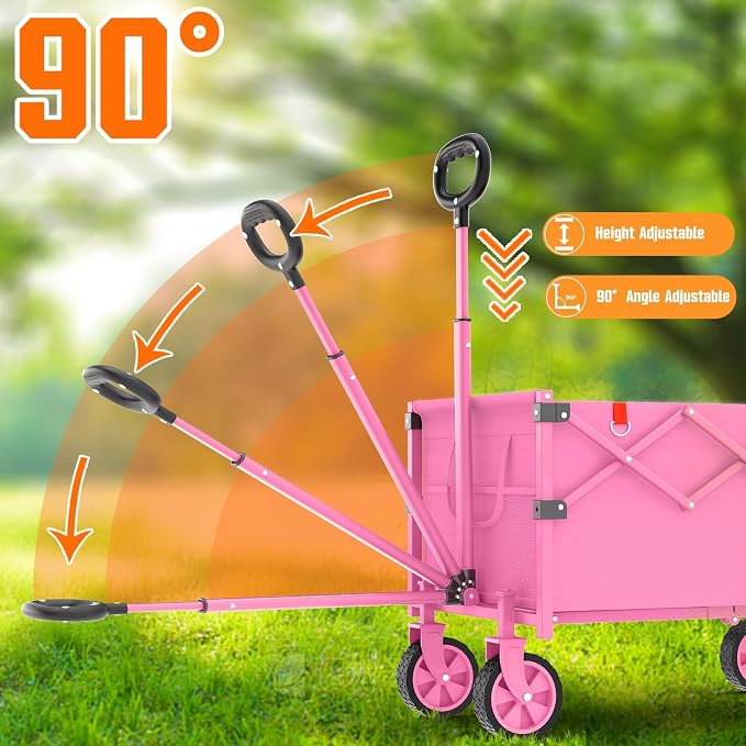 Yozoia Wagons Carts Foldable, Lightweight Portable Utility Shopping Cart with Wheels, Folding Grocery Wagon Cart for Grocery, Camping, Shopping, Beach, Garden, Sports Pink