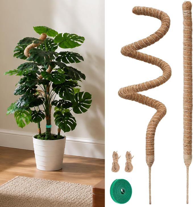 2 Pack Monstera Plant Support 50 Inch Moss Pole Bendable Monstera Support Tall Handmade Moss Poles for Climbing Plants DIY Aluminum Plant Support Stakes Indoor Grow Upwards Coco Coir Plant Stick Kit