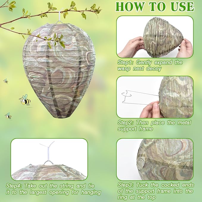 ZeeDix 4 Pack Hanging Paper Fake Wasp Nest Decoy for Outdoor, Home and Garden(8.66"×11",Dark Color)