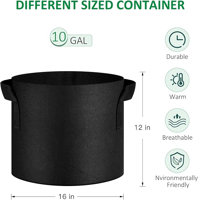 JNYONG 24-Pack 10 Gallon Thickened Non-Woven Grow Bags, Aeration Fabric Pots with Handles