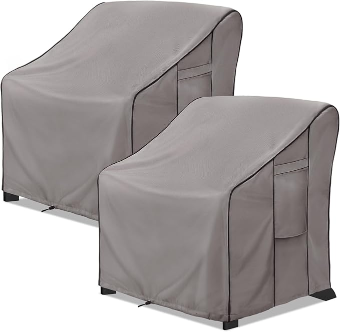 KylinLucky Wide Patio Chair Covers 2-Pack 36"x37"x36" 600D, Heavy Duty Waterproof Outdoor Armchair Covers with Full Anchoring, Grey