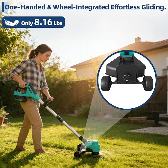 Electric String Trimmer Cordless - 12-inch 2x2.0Ah Batteries 20V Weed Wacker with Auto Feed Lawn Mover Lawn Tool with Charger, Powered Grass Cutter Trimmer with 8 pcs Spool Line