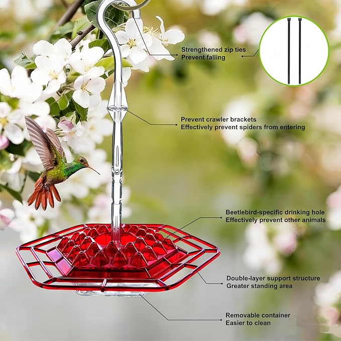 Hummingbird Feeders for Outdoors Hanging with 30 Feeding Ports Saucer Humming Bird Feeder Bee-Proof Leak-Proof No Drip, Easy to Clean and Refill