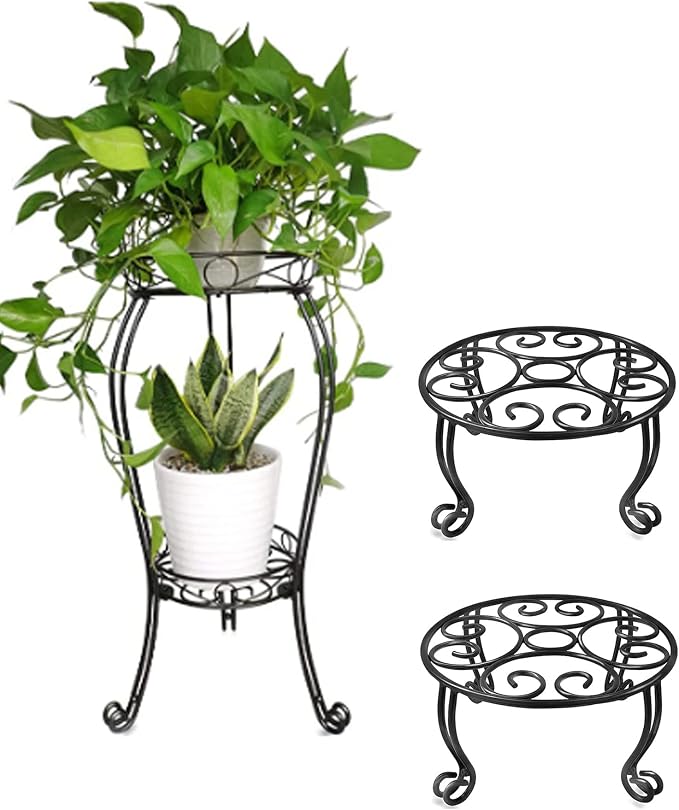 TREEZITEK 2 Tier 28.4inch Tall Metal Plant Stand,2 set 6 in Tall Plant Stand