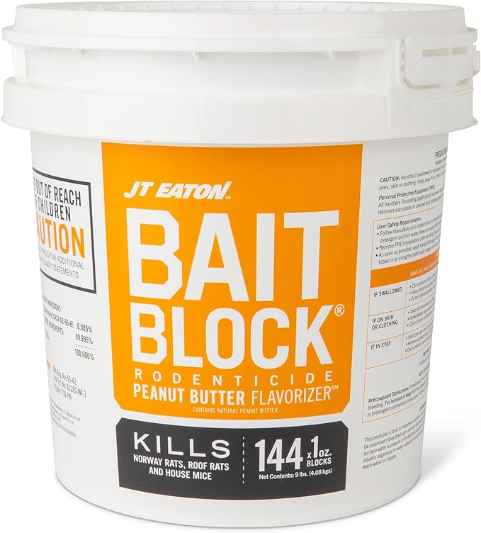 Bait Block Peanut Butter Flavor Rodenticide – 9 lb. Pail – Effective Rodent Control Bait Blocks – Long-Lasting and Easy to Use